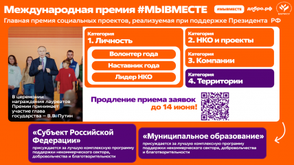 международная Премия #МЫВМЕСТЕ. Продление приема заявок до 14 июня 2026 года - фото - 1